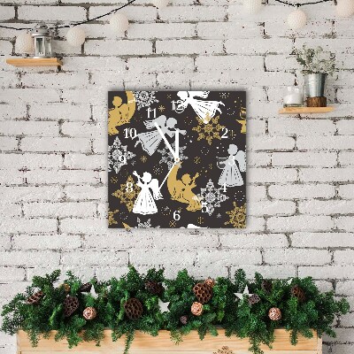 Glass Kitchen Clock Square Snowflakes Christmas Angels