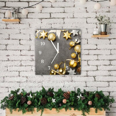 Glass Wall Clock Square Golden Stars Christmas holidays