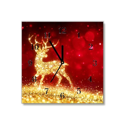 Glass Kitchen Clock Square Golden Reindeer Christmas Decoration