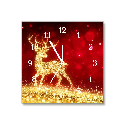 Glass Kitchen Clock Square Golden Reindeer Christmas Decoration