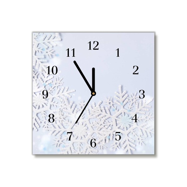 Glass Wall Clock Square Snowflakes Winter Snow