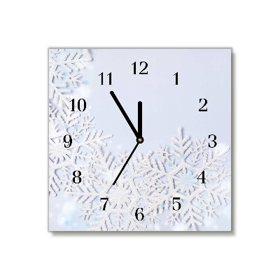 Glass Wall Clock Square Snowflakes Winter Snow