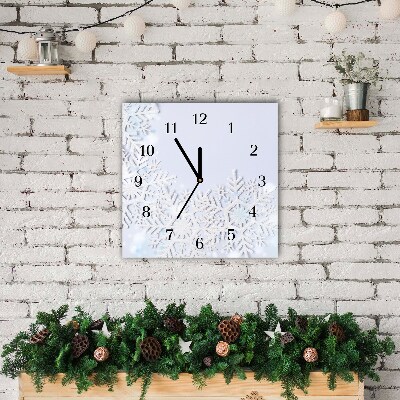 Glass Wall Clock Square Snowflakes Winter Snow