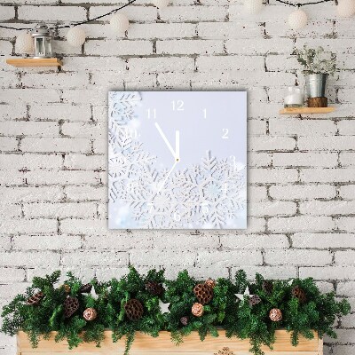 Glass Wall Clock Square Snowflakes Winter Snow