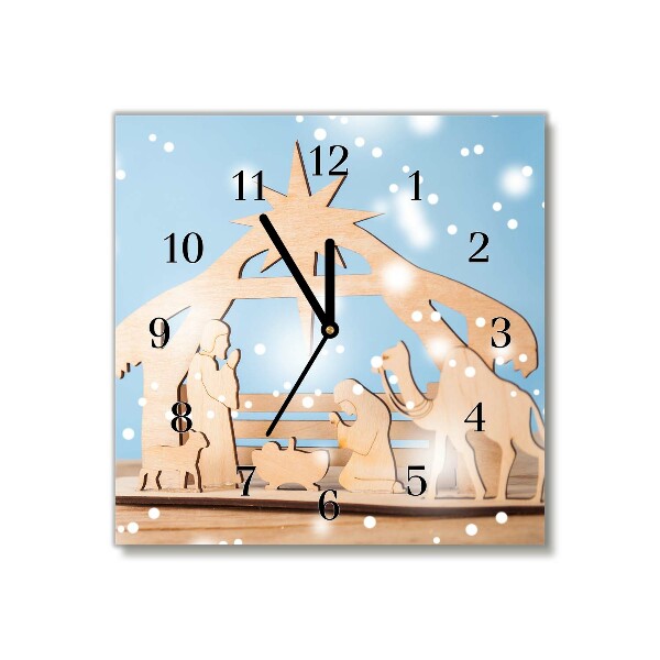 Glass Wall Clock Square Stable Christmas Winter