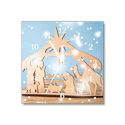 Glass Wall Clock Square Stable Christmas Winter