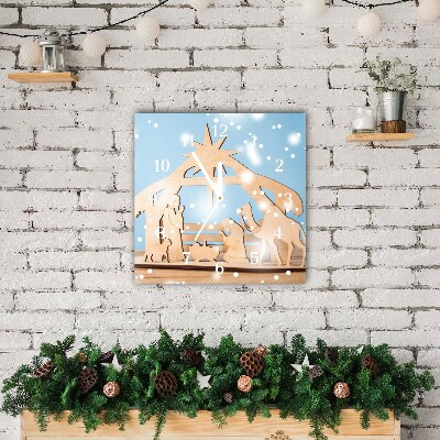 Glass Wall Clock Square Stable Christmas Winter