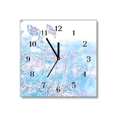 Glass Wall Clock Square Winter Snow Christmas