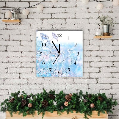 Glass Wall Clock Square Winter Snow Christmas