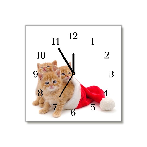 Glass Wall Clock Square Cats Christmas Santa Claus