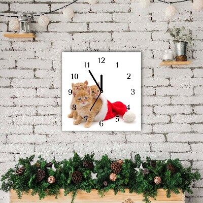 Glass Wall Clock Square Cats Christmas Santa Claus