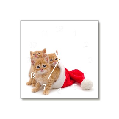 Glass Wall Clock Square Cats Christmas Santa Claus