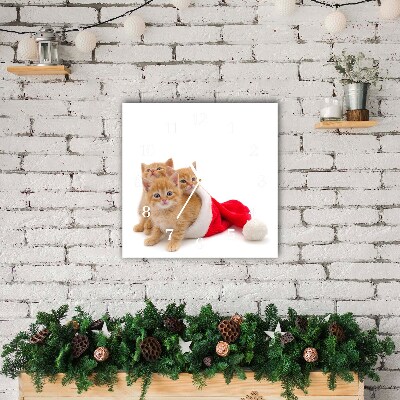 Glass Wall Clock Square Cats Christmas Santa Claus