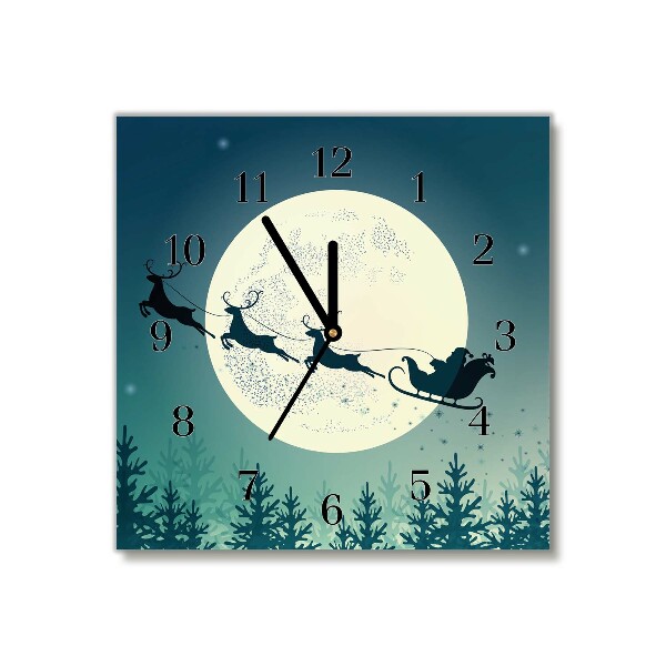 Glass Wall Clock Square Santa Claus Sleigh Christmas