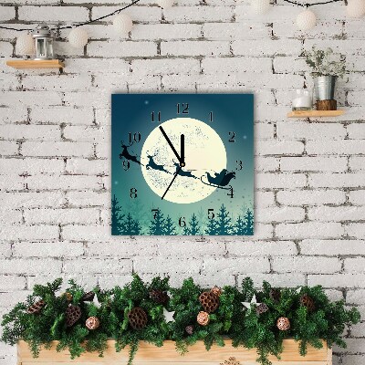 Glass Wall Clock Square Santa Claus Sleigh Christmas