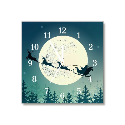 Glass Wall Clock Square Santa Claus Sleigh Christmas