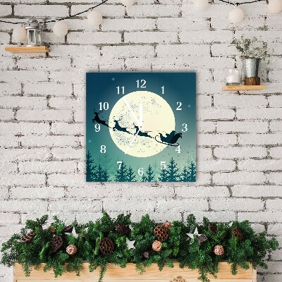 Glass Wall Clock Square Santa Claus Sleigh Christmas