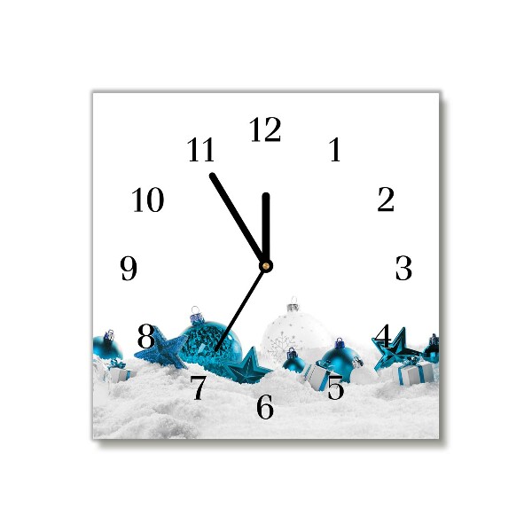 Glass Wall Clock Square Snow balls Christmas Decorations