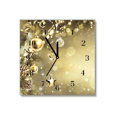 Glass Wall Clock Square Gold Christmas Holiday Decorations