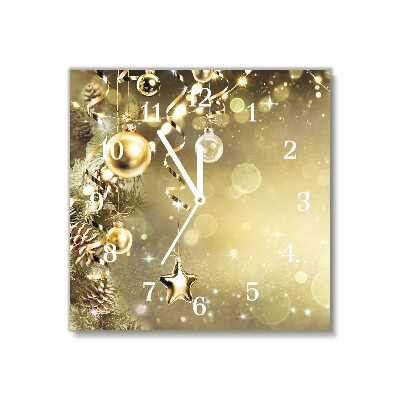 Glass Wall Clock Square Gold Christmas Holiday Decorations