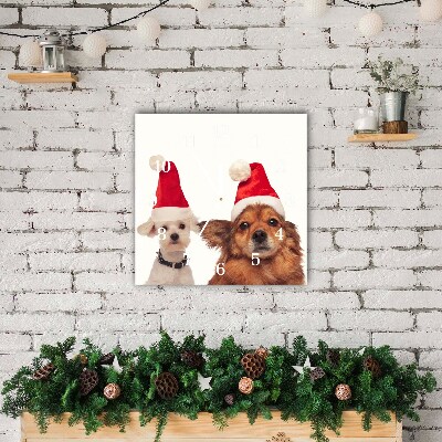 Glass Wall Clock Square Dogs Santa Claus Christmas