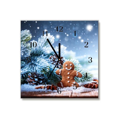 Glass Wall Clock Square Gingerbread Christmas holidays Snow