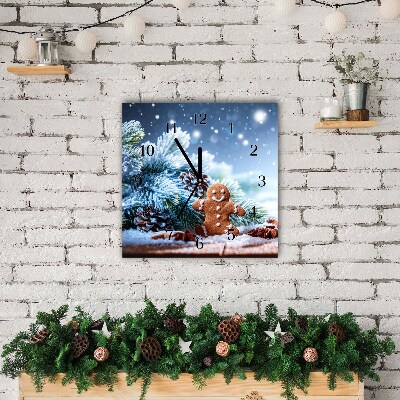 Glass Wall Clock Square Gingerbread Christmas holidays Snow