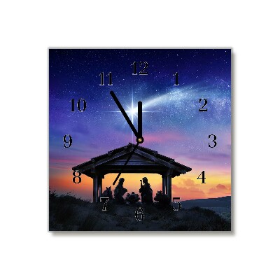 Glass Kitchen Clock Square Stable Christmas Jesus