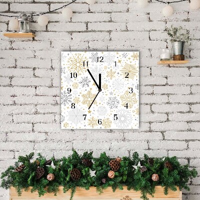 Glass Kitchen Clock Square Snowflakes Christmas Winter