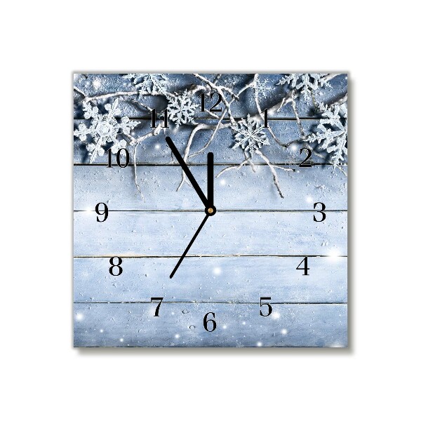 Glass Kitchen Clock Square Holy Snowflakes Winter Frost