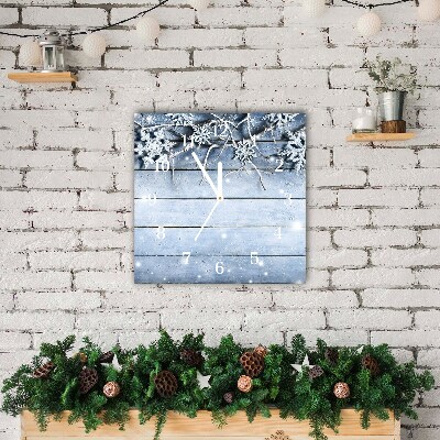 Glass Kitchen Clock Square Holy Snowflakes Winter Frost