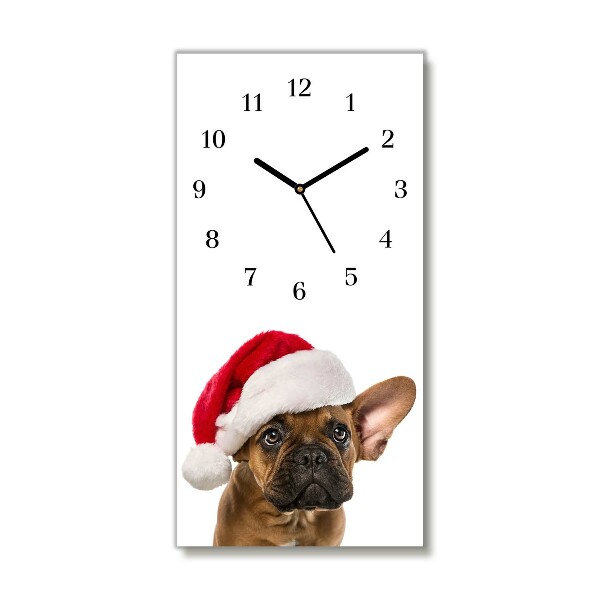 Glass Wall Clock Vertical Bulldog Dog Christmas