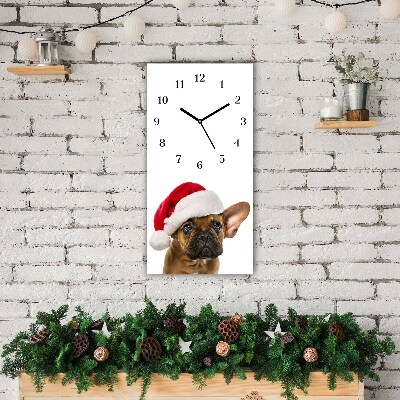 Glass Wall Clock Vertical Bulldog Dog Christmas