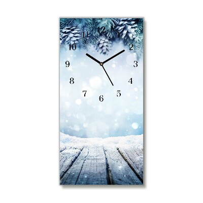 Glass Kitchen Clock Vertical Winter Snow Christmas Tree