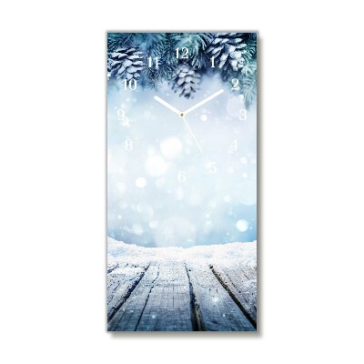 Glass Kitchen Clock Vertical Winter Snow Christmas Tree