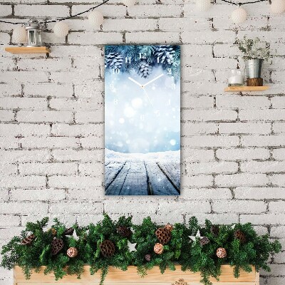 Glass Kitchen Clock Vertical Winter Snow Christmas Tree