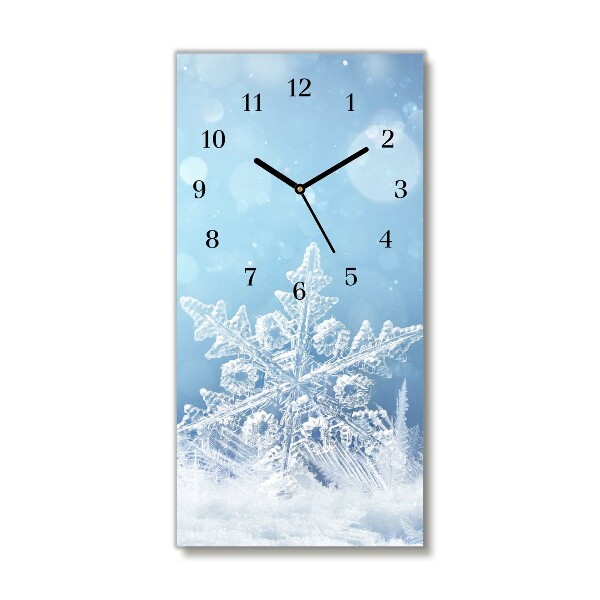 Glass Kitchen Clock Vertical Snowflakes Winter Snow