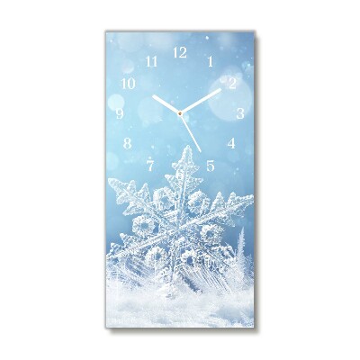 Glass Kitchen Clock Vertical Snowflakes Winter Snow