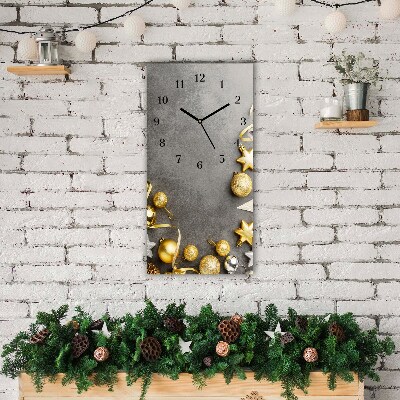 Glass Wall Clock Vertical Golden Stars Christmas holidays