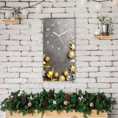 Glass Wall Clock Vertical Golden Stars Christmas holidays