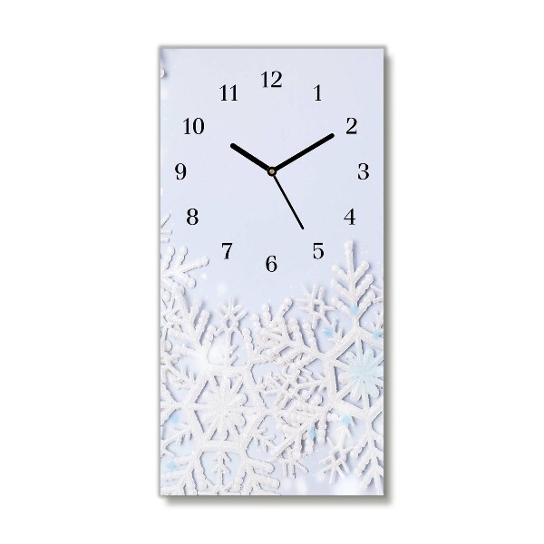 Glass Wall Clock Vertical Snowflakes Winter Snow