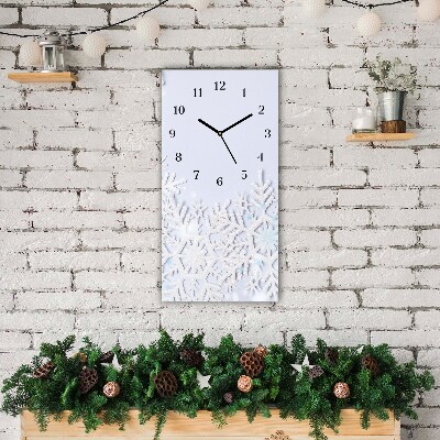 Glass Wall Clock Vertical Snowflakes Winter Snow