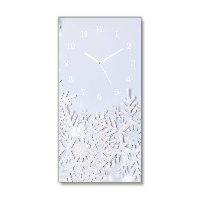 Glass Wall Clock Vertical Snowflakes Winter Snow