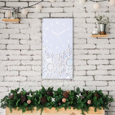 Glass Wall Clock Vertical Snowflakes Winter Snow