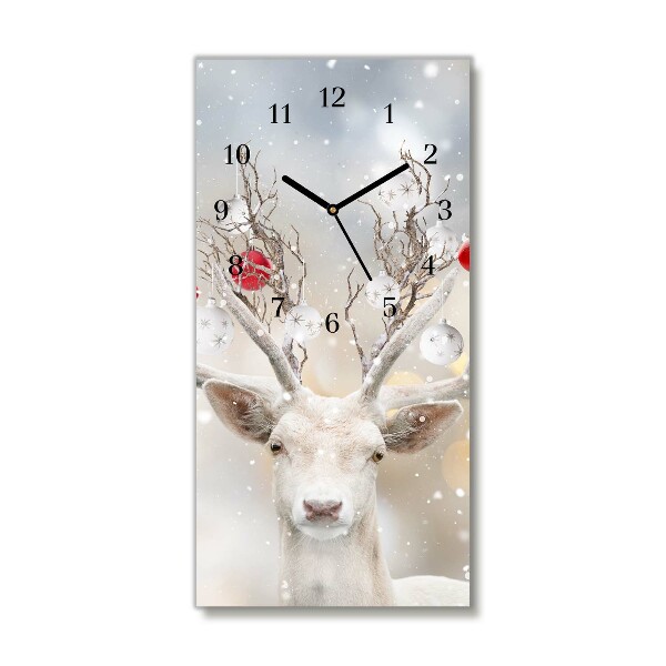 Glass Wall Clock Vertical White Reindeer Christmas Baubles