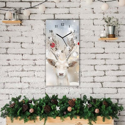 Glass Wall Clock Vertical White Reindeer Christmas Baubles