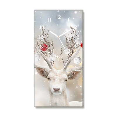 Glass Wall Clock Vertical White Reindeer Christmas Baubles