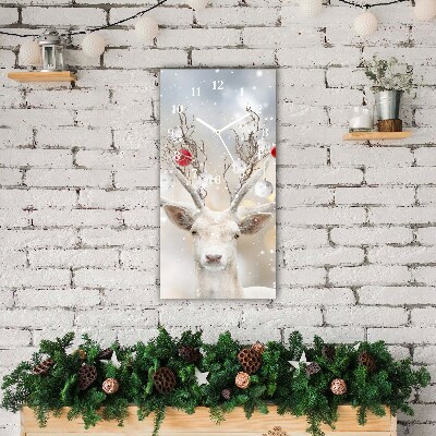 Glass Wall Clock Vertical White Reindeer Christmas Baubles