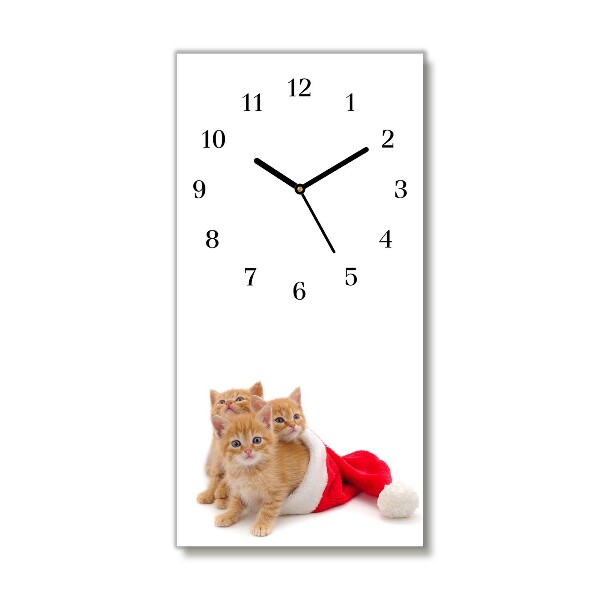 Glass Wall Clock Vertical Cats Christmas Santa Claus