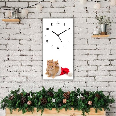 Glass Wall Clock Vertical Cats Christmas Santa Claus